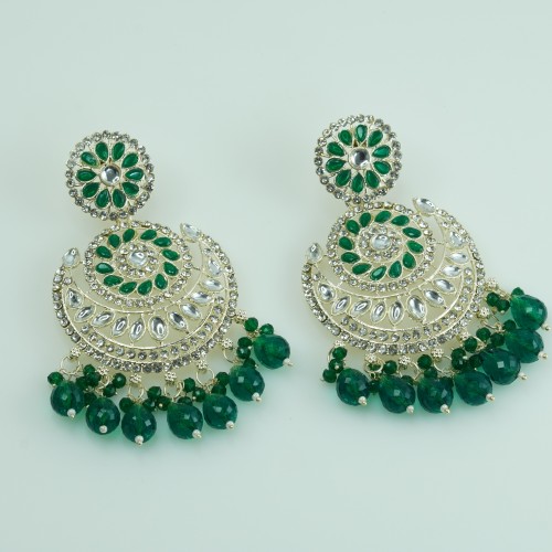 Traditional Gold-Plated Emerald Chandbali Earrings