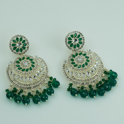 Traditional Gold-Plated Emerald Chandbali Earrings