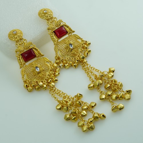 Traditional Kashmeri Gold Ruby Jhumka Earrings