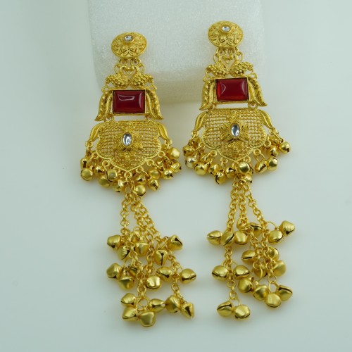 Traditional Kashmeri Gold Ruby Jhumka Earrings