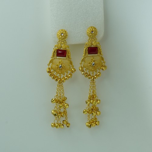 Traditional Kashmeri Gold Ruby Jhumka Earrings