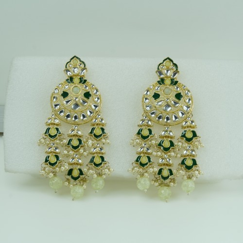 Traditional Gold-Plated Emerald Chandbali Earrings