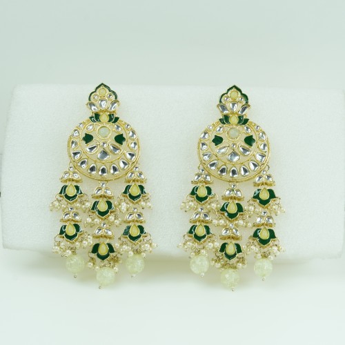 Traditional Gold-Plated Emerald Chandbali Earrings