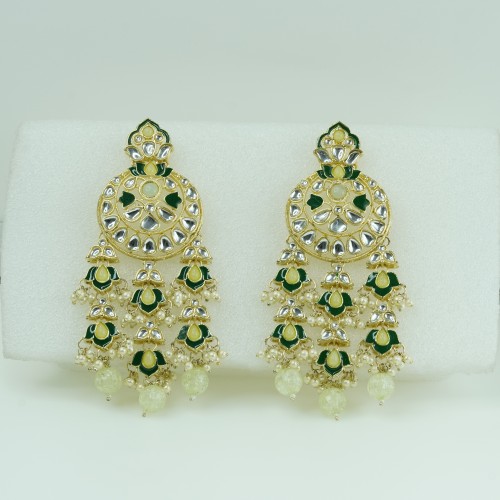 Traditional Gold-Plated Emerald Chandbali Earrings