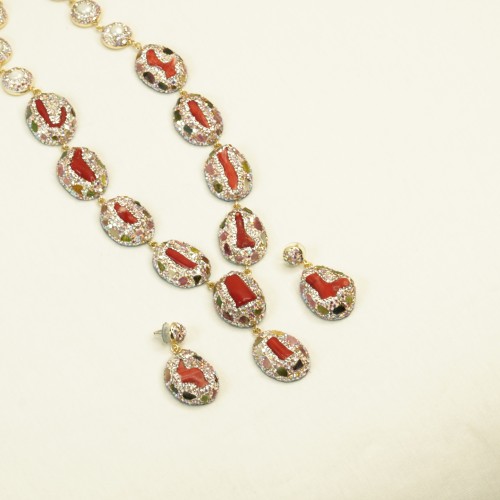 Natural Stone Necklace Set ANG767/7PINK