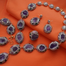 Natural Stone Necklace Set ANG767/6/Lvender