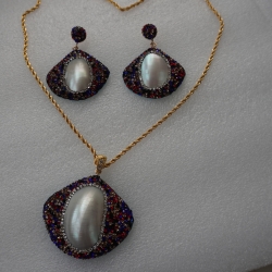 Natural Stone Necklace Set ANG767/7/Blue