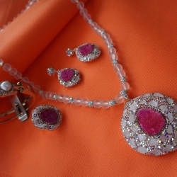 Natural Stone Necklace Set ANG767/7/Pink