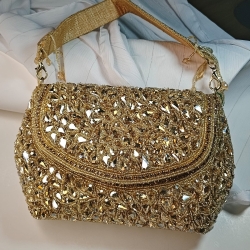 Golden Embellished Party Clutch – Crystal Bead Design LP2162/9