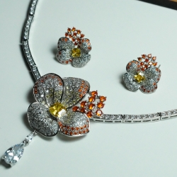 Orange Orchid Diamond Cut Necklace YMC1033/2