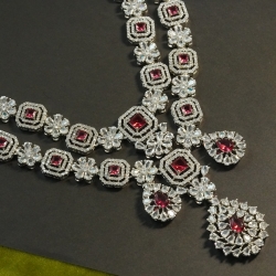 Premium Ruby &amp; Diamond-Cut Double Layer Necklace Set H2541/15