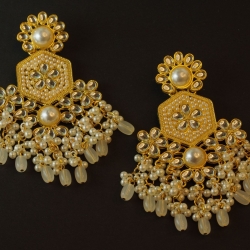 Kundan Pearl Chandelier Earrings (Pink &amp;amp; White Bead Variants)