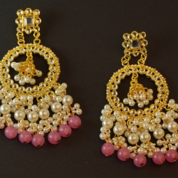 Kundan Pearl Chandelier Earrings in Pink &amp;amp; White | Craft Style