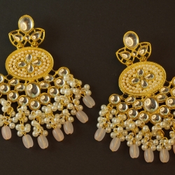 Kundan Pearl Chandelier Earrings (White Bead Variants)