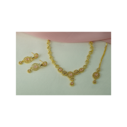 Peach Crystal Halo Necklace Set in Gold Finish