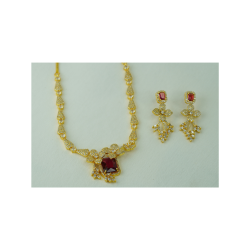 Ruby Crystal Floral Necklace Set in Gold Finish