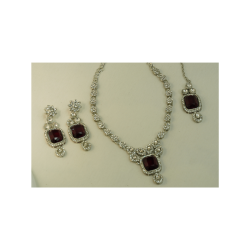 Ruby Red Crystal Necklace Set in Silver Finish