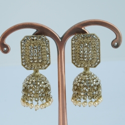 Indian Traditional Crystal Pearl Jhumka Earrings