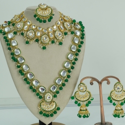 Indian Traditional Kundan Necklace Set (Green &amp;amp; Maroon Beads)
