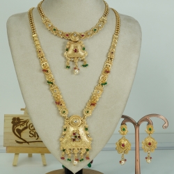 Indian Traditional Long Necklace Set with Antique Gold Finish