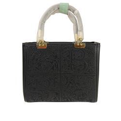Craft Style Luxury Embossed Top Handle Black Handbag