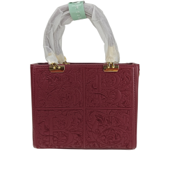 Craft Style Luxury Embossed Top Handle Maroon Handbag