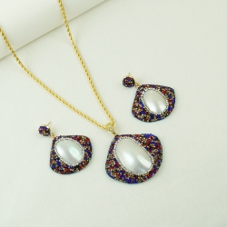 Natural Stone Necklace Set ANG767/7/Blue