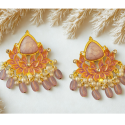 Lotus-Inspired Kundan Chandelier Earrings (Pink, Deep Pink &amp;amp;amp; White Variants)