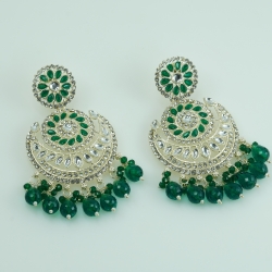 Traditional Gold-Plated Emerald Chandbali Earrings
