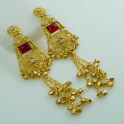 Traditional Kashmeri Gold Ruby Jhumka Earrings