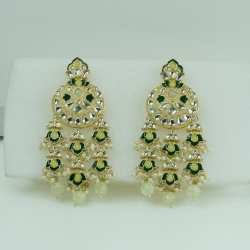 Traditional Gold-Plated Emerald Chandbali Earrings